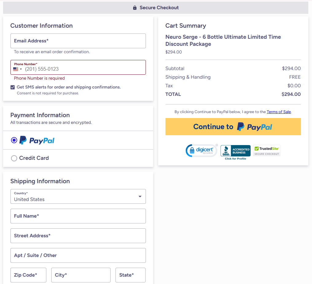 Neuro gerge check out-page